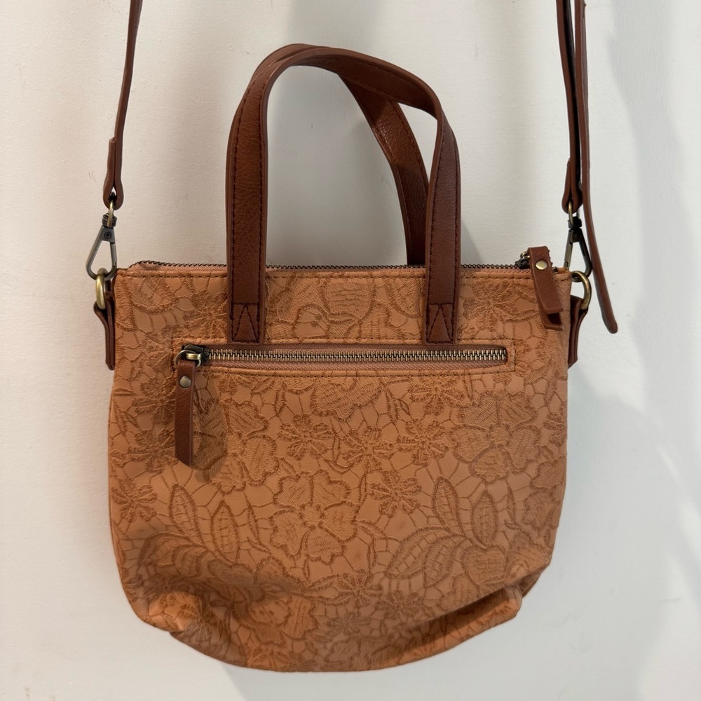 Antik Kraft Camel Brown Floral‎ Faux Leather Crossbody Bag
